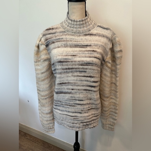 H by Halston Knit Sweater long puff sleeve SZ M mock neck cozy wool blend - Picture 2 of 8